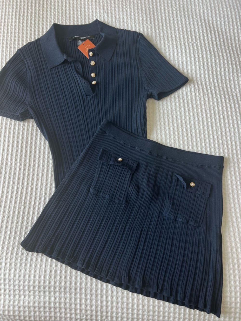 French Connection Navy Ribbed Polo Set - Picture 2 of 3